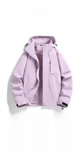Detail of light purple outdoor jacket featuring adjustable cuffs and breathable mesh lining