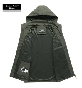 Detail of army green outdoor vest showing breathable mesh lining and waterproof nylon fabric