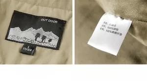 Detailansicht von Etikett und Waschhinweisen einer Outdoor-Jacke im Nahaufnahme