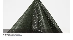 Macro detail of breathable honeycomb mesh fabric on a waterproof outdoor windbreaker jacket