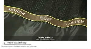 Macro detail of the jacket's inner lining featuring mesh fabric and durable fashion tape