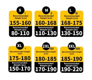 Guida alle taglie per giacca da uomo con altezza e peso raccomandati dalla taglia S alla 3XL