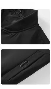 Detail display of ribbed collar and reinforced side pockets on a black men jacket
