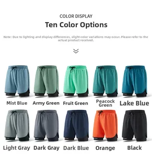 Color display of double-layer quick-dry sports shorts with drawstring in ten vibrant colors