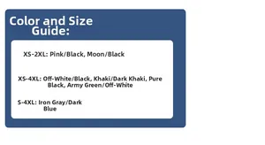 Detailed size chart and color options guide for lightweight windproof outdoor jackets