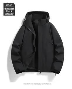 Detail of Phantom Black outdoor jacket with hooded high collar and mesh lining