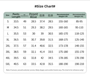 Detailed size chart for 2-in-1 sports shorts showing length, waist, and weight guide