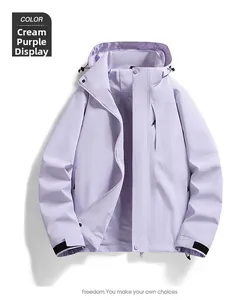 Detail of creamy purple outdoor jacket featuring adjustable velcro cuffs and mesh lining