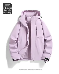 Flat lay of Hibiscus Purple windbreaker jacket with adjustable hood and mesh lining