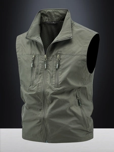 Gilet de pêche extérieur pour hommes séchage rapide à poches multiples vert militaire