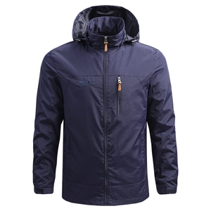 Men's Outdoor Hooded Jacket Lightweight Windproof Casual Windbreaker Multi-pocket Spring Autumn Fashion Coat With Embroidered Logo