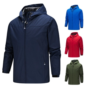 Men Outdoor Hooded Windbreaker Jacket Waterproof Breathable Polyester Coat For Hiking Camping Climbing Sportswear Outerwear