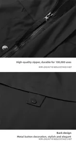 Detailed macro view of premium metal zipper and decorative back snap button on jacket