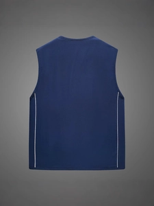 Gilet da pesca uomo blu scuro ad asciugatura rapida con strisce bianche laterali vista posteriore