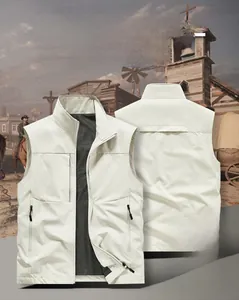 Close-up of lightweight outdoor vest with chest pockets and breathable mesh lining