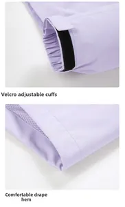 Detail of adjustable velcro cuffs and double-stitched hem with breathable mesh lining