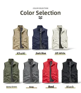 Multi-color grid display of men's casual stand-collar vests in seven different shades
