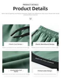 Detail view of dark green sports shorts showing elastic waistband and breathable fabric