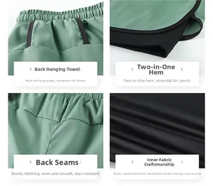 Detail of 2-in-1 sports shorts showing towel loop and durable stitching on stretch fabric