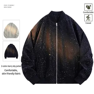 Men's Casual Starry Sky Splatter Print Bomber Jacket Polyester Lightweight Windproof Ribbed Trim Full Zip Outerwear Top