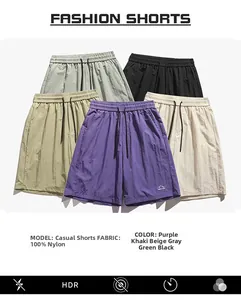 Detailed spread of quick-dry nylon casual shorts with elastic drawstring waist in five colors