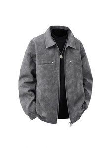 Men Vintage American PU Leather Jacket Loose Fit Lapel Zipper Outerwear Fashion Solid Color Windproof Casual Jacket For Men