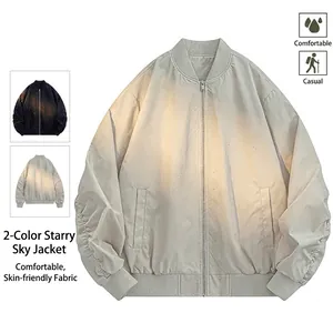 Men's bomber jacket with baseball collar and subtle shimmer fabric in grey and navy