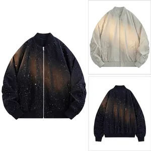 Men's baseball collar bomber jacket with star print and ribbed cuffs in casual style