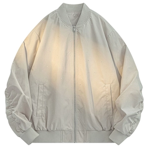 Men's stylish baseball collar jacket with shimmering fabric and gathered sleeves