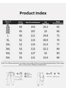 Detailed size guide table for men's quick-dry sports shorts ranging from size S to 5XL