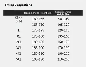 Detailed size chart for summer quick-dry shorts with height and weight suggestions