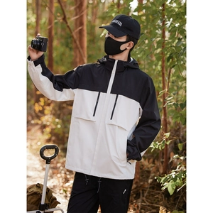 Men's and women's windproof outdoor jacket in black and white color-block design