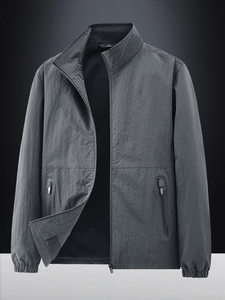 Men Lightweight Windbreaker Jacket Stand Collar Zip Up Outdoor Sports Running Casual Nylon Coat Spring Autumn Solid Color