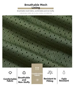 Detail of dark green breathable mesh fabric with honeycomb texture for outdoor vest