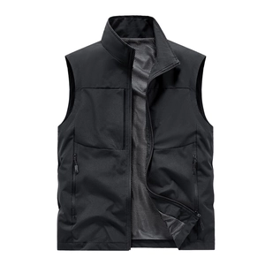 Men Casual Stand Collar Polyester Vest Windproof Outdoor Utility Gilet With Mesh Lining Multi Zipper Pockets Waistcoat Top