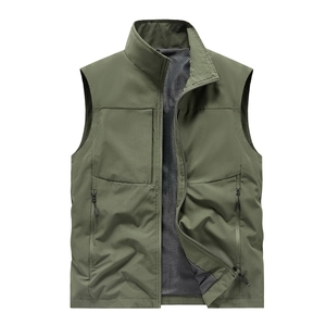 Men's army green outdoor tactical vest with stand collar and breathable mesh lining