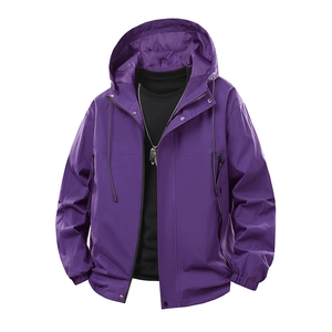 Veste à capuche unisexe violette en tissu coupe-vent avec poches zippées