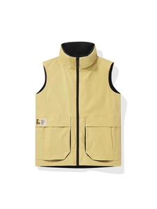 Minimalist light yellow reversible vest with high collar and large utility pockets