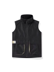 2025 Casual reversible stand collar vest with large utility pockets in black nylon