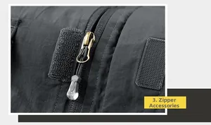 Detail eines Metallreißverschlusses mit rutschfestem Griff und Klettverschluss auf Jacke