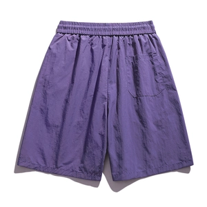 Purple quick-dry men's casual shorts with elastic waist and textured nylon fabric