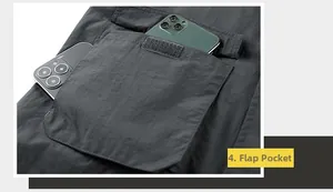 Detailansicht der Outdoor-Jacke mit großer Funktionstasche und Klettverschluss