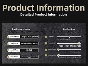 Detailed chart showing size range M-5XL and fabric thickness for the bomber jacket
