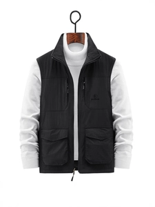Men Reversible Fleece Lined Vest Outdoor Multi Pocket Stand Collar Jacket Thick Warm Sleeveless Gilet Casual Work Outerwear