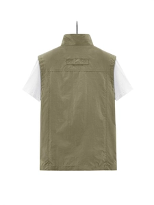 Men's olive green outdoor multi-pocket vest with mesh design and breathable quick-dry fabric