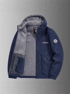 Giacca da Uomo in Pile Outdoor Norway Calda e Spessa Cappotto con Cappuccio e Cerniera Capispalla Foderati in Pile Moda Autunno Inverno