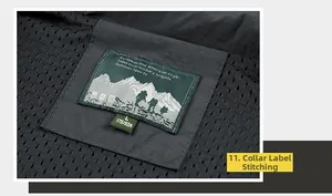 Details vom Outdoor-Jackenkragen mit Netzfutter und gewebtem Logo-Etikett am Hals