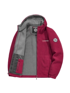 Giacca in pile pesante da uomo bordeaux con fodera grigia e ricamo Outdoor Norway sul petto