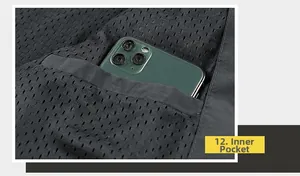Detail der atmungsaktiven schwarzen Netztasche innen mit Handyfach an der Jacke