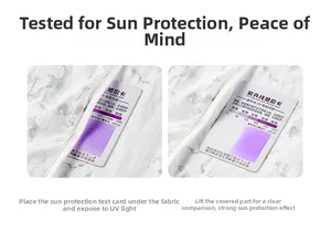 Test de protection UV montrant le tissu léger respirant texture marbre et la carte